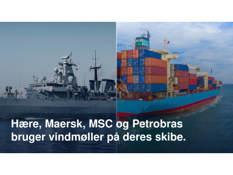Et krigsskib og et lastet containerskib på havet