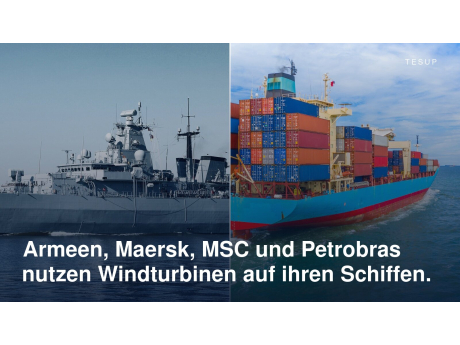 Ein Kriegsschiff und ein beladenes Containerschiff auf See