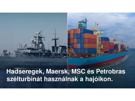 Egy hadihajó és egy megrakott konténerhajó a tengeren
