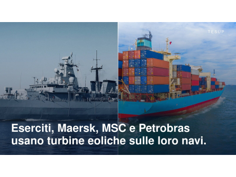 Una nave da guerra e una portacontainer carica in mare
