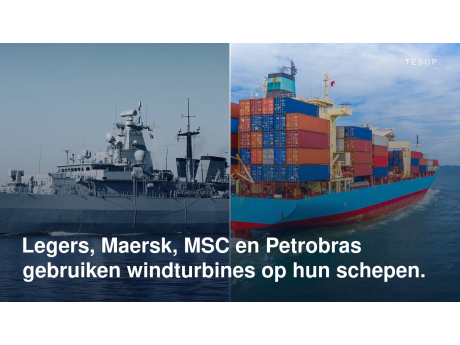 Een marineoorlogsschip en een geladen containerschip op zee
