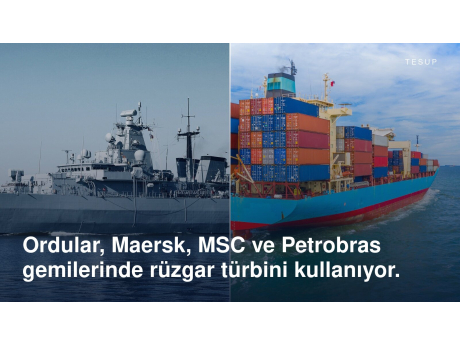 Denizde bir savaş gemisi ve yüklü bir konteyner gemisi