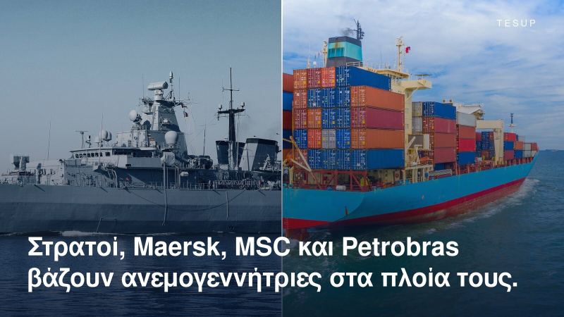Ένα πολεμικό πλοίο και ένα φορτωμένο πλοίο μεταφοράς εμπορευματοκιβωτίων στη θάλασσα