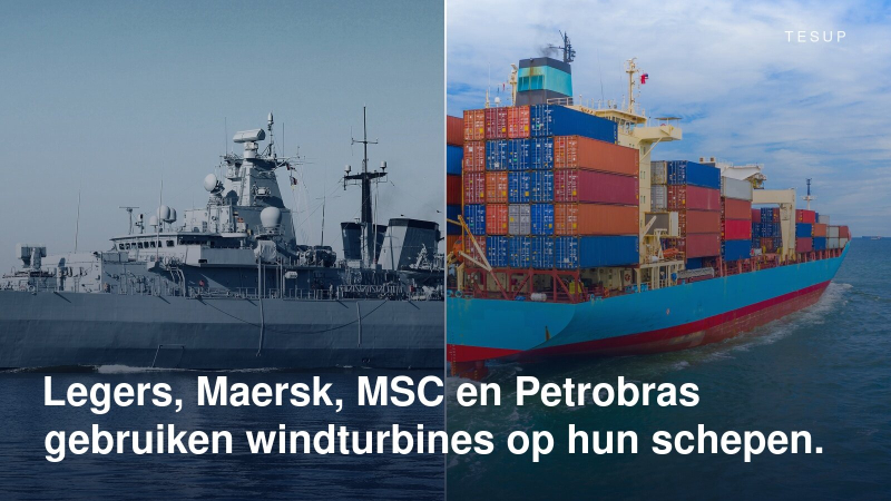 Een marineoorlogsschip en een geladen containerschip op zee