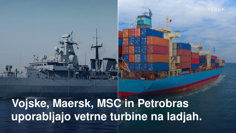 Vojna ladja in naložena kontejnerska ladja na morju