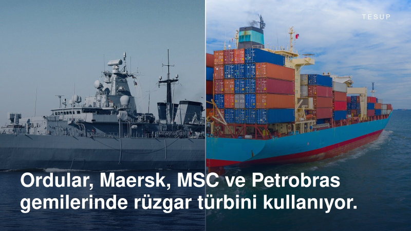 Denizde bir savaş gemisi ve yüklü bir konteyner gemisi