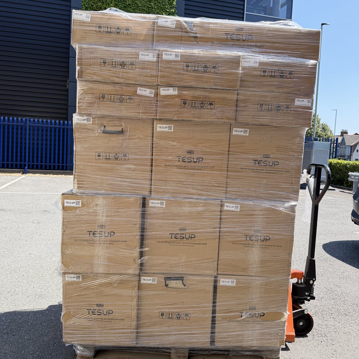 Pallet of TESUP wind turbine boxes ready to ship to the Scottish Highlands