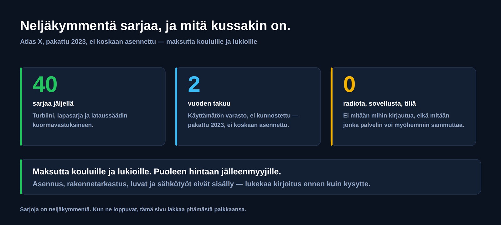 Neljäkymmentä sarjaa saatavilla, kahden vuoden takuu ja nolla radioita, sovelluksia tai tilejä &mdash; maksutta kouluille ja lukioille, puoleen hintaan jälleenmyyjille