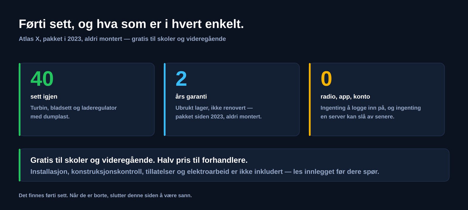 Førti sett tilgjengelig, to års garanti og null radioer, apper eller kontoer &mdash; gratis til skoler og videregående skoler, halv pris til forhandlere