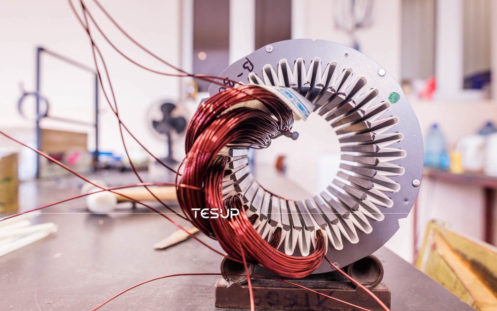 A TESUP generator stator with copper windings during assembly