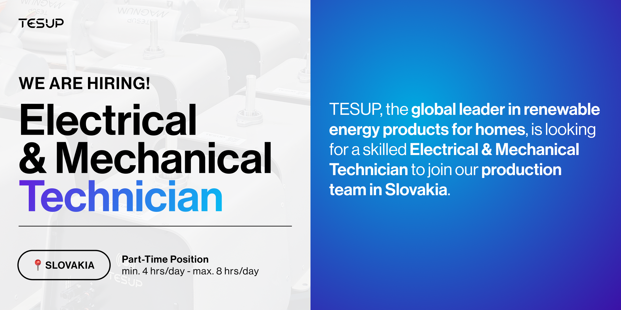 Liity TESUP Slovakiaan – Sähkö- ja Koneteknikko (Osa-aikainen)