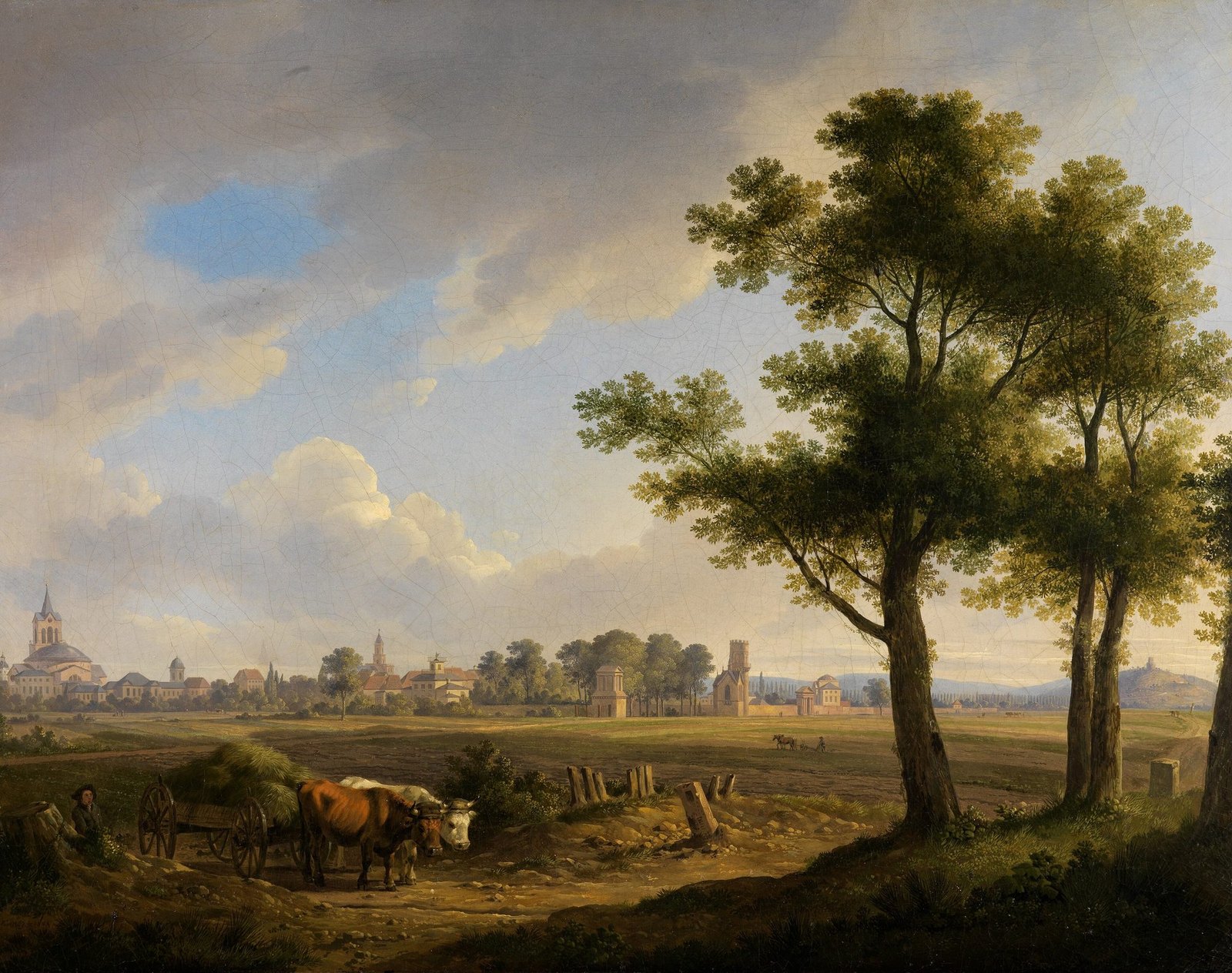 Painting of Karlsruhe seen from the south by Carl Kuntz, about 1804, with the palace tower on the horizon