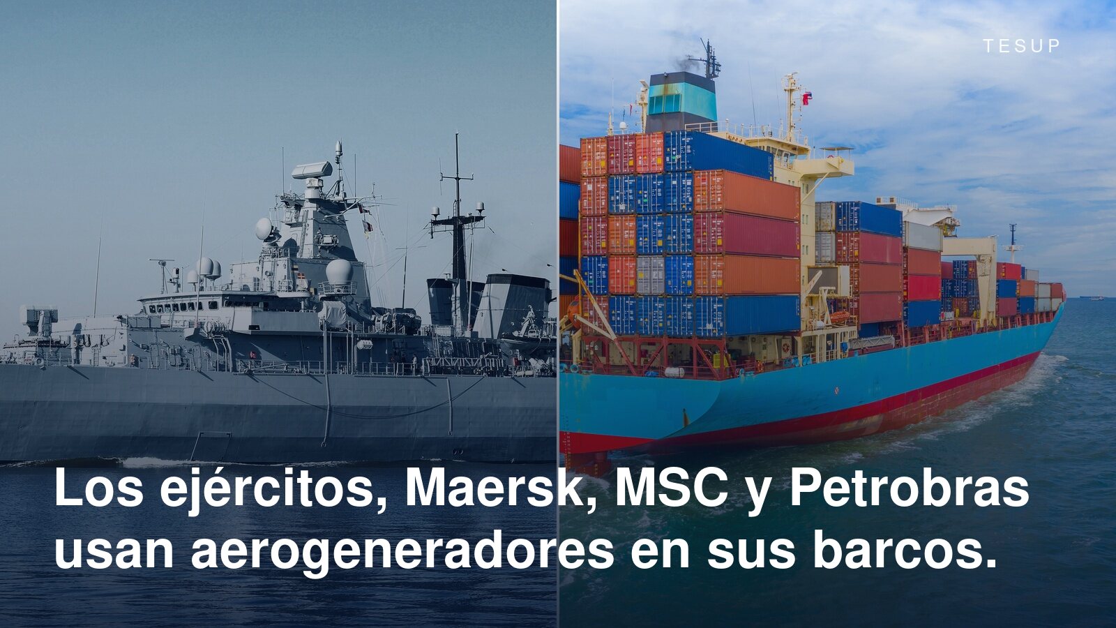 Un buque de guerra y un portacontenedores cargado en el mar