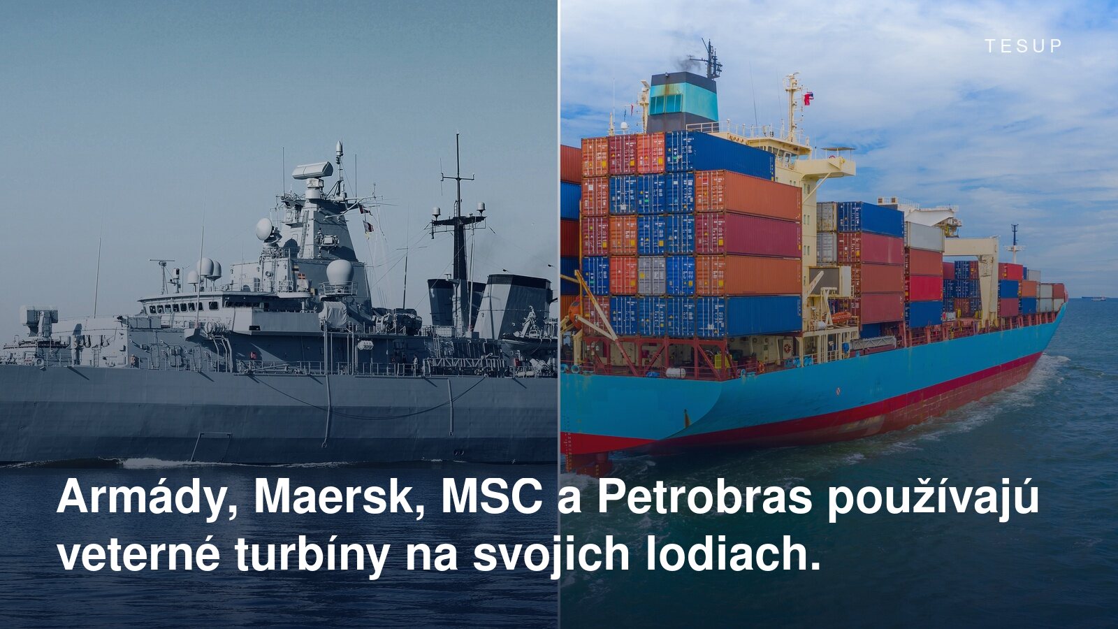 Vojnová loď a naložená kontajnerová loď na mori